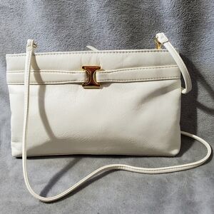 Amanda Smith Leather Crossbody/Clutch Handbag Off White